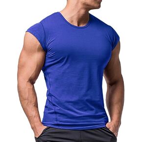 Mens Muscle Cut T-Shirt Short Sleeve for Bodybuilding Gym Workout Tee Tops Cotton
