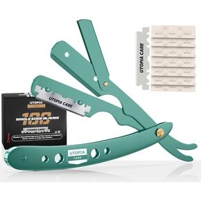 Utopia Care Professional Barber Straight Edge Razor Safety with 100-Pack Blades - 100 Percent Stainless Steel (Black)
