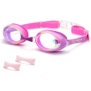 Nearsighted Swim Goggles for Kids -2.0D to -5.0D,Anti Fog Shortsighted Swimmg Glasses No Leaking,Suit for 4-14 Years