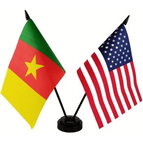 American & Cameroon Desk Flag, American & Cameroon Flags for room , 8 x 5 Inches American & Cameroon Deluxe Table Flag Set - Miniature American & Cameroon Desktop Flag