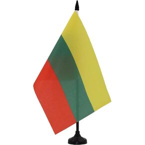 AZ FLAG Lithuania Table Flag 5'' x 8'' - Lithuanian Desk Flag 21 x 14 cm - Black Plastic Stick and Base