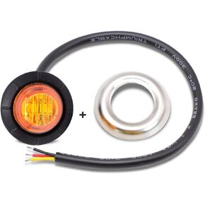 3/4 Inch Amber 3 LED Trailer Side Marker Lights Clearance Turn Signal Lamps High Low Brightness 3 Wires with Chrome Bezel Truck Lorry RV Bus Car Waterproof Pack of 50 in Saudi Arabia