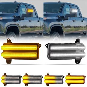 LED Side Mirror Marker Light Sequential Turn Signal Light For 2020-2023 Chevy Silverado GMC Sierra 2500 3500 Switchback White & Dynamic Amber Turn Signal Direction Indicator lamp Clear Lens
