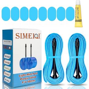 SIMEIQI 700C Ultralight TPU Inner Tube 2 Pack 700x35/38/45 Race BicycleTubes with 60mm Presta Valves Plus 8pcs TPU Tire Patches