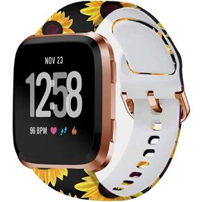 Band Compatible with Fitbit Versa/Versa 2/Lite/SE Bands for Women Men Silicone Floral Printed Pattern Fadeless Replacement Strap