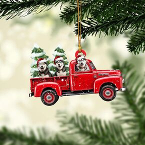 Talataca Siberian Husky I Love You to The Moon and Back Dog Puppy 2D Flat Car Rear View Mirror Accessories Christmas Tree Ornament Decoration Hanging Charm Interior Rearview Pendant Decor Gift