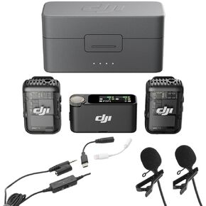 DJI Mic 2 (2 TX + 1 RX + Charging Case), All-in-one Wireless Microphone, Intelligent Noise Cancelling, for iPhone, Android, Camera Bundle with, 2x Turnstile Omnidirectional Condenser Lavalier