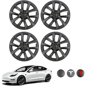 أغطية عجلات هوائية مقاس 18 بوصة لإطارات Tesla Model 3، أغطية محور بديلة لـ 2017-2022 Tesla Model 3 (مجموعة من 4، أسود غير لامع) in Kuwait