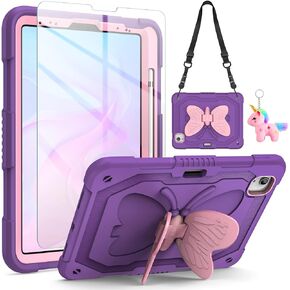 for iPad Air 5th/4th Generation Case with Screen Protector,iPad Pro 11 Inch Case Butterfly Stand Strap Cute Dolls Pencil Holder Kids Hard Cover for iPad Air 4th 5th 10.9/iPad Pro 11 2022-Pink Blue