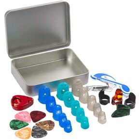 Silicone Guitar Finger Fingertip Protectors,Guitar Picks,Thumb & Finger Picks,Pick Holde,Music Page Clip and Organizer Box Useful for Acoustic Guitar Starter and Strings Instrument,Totally 28pc