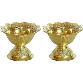 Family Cart 2 x Brass Diya Diyas Oil Lamps Chirag for Aarti Diwali Navratras Lighting Hawan Puja Devdas Diya Akhand Jyot Kuber Hindu Puja Deepak