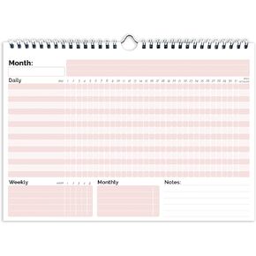 Habit Tracker Calendar (Undated 12 Month) with Spiral Bound and Hanger, A4 size (8.3"x11.7"), Habit Planner, Daily Weekly and Monthly Habit Tracker Journal Habit Calendar Goal Tracker Notepad.