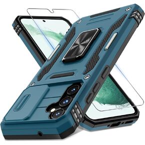 DEERLAMN Case for Samsung Galaxy A54 5G with Slide Camera Cover+Screen Protector(1 Pack),Rotated Ring Kickstand Military Grade Shockproof Protective Cover-Black
