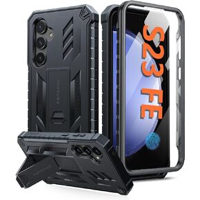 FNTCASE for Samsung Galaxy S23-FE Case: Military Grade Protective Hard Phone Case with Kickstand | Screen Protector | Shockproof TPU Full Protection Drop Proof Phone Cover for Galaxy S23 FE 5G Black