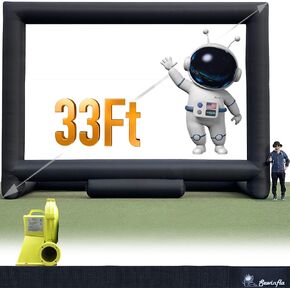 12Ft Outdoor and Indoor Inflatable Movie Projector Screen with Blower, Supports Front and Rear Projection, Blow Up Mega Movie Screen for Party, Easy to Set Up