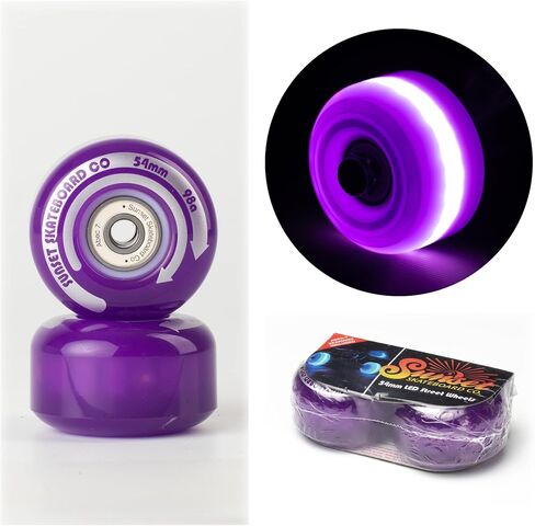 54mm LED Light-Up Street Wheels (2-Pack) with ABEC-7 Carbon Steel Bearings for Glow-in-The-Dark, All Ages & Skill Levels Skating Fun with No Batteries Required (Purple) in Kuwait