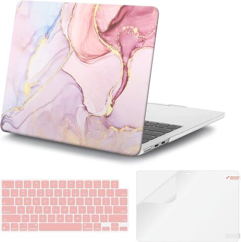 iLeadon for MacBook Air 13.6 inch Case 2022 Release A2681 M2 Chip with Liquid Retina Display & Touch ID, Plastic Hard Shell Case + Keyboard Cover + Screen Protector, Pink Marble in Saudi Arabia