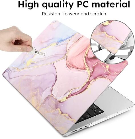 iLeadon for MacBook Air 13.6 inch Case 2022 Release A2681 M2 Chip with Liquid Retina Display & Touch ID, Plastic Hard Shell Case + Keyboard Cover + Screen Protector, Pink Marble in Saudi Arabia