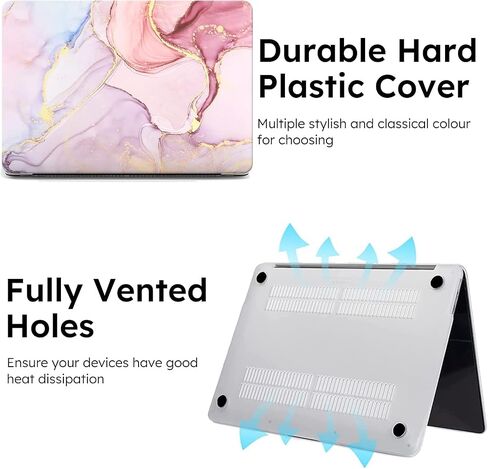 iLeadon for MacBook Air 13.6 inch Case 2022 Release A2681 M2 Chip with Liquid Retina Display & Touch ID, Plastic Hard Shell Case + Keyboard Cover + Screen Protector, Pink Marble in Saudi Arabia