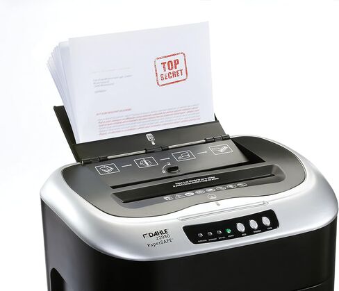 Dahle PaperSAFE 22080 آلة تمزيق الورق ذات التغذية التلقائية، خالية من الزيت، صينية سعة 80 ورقة، مستوى الأمان P-4، تمزيق الأقراص المضغوطة، وبطاقات الائتمان ومشابك الورق in Kuwait