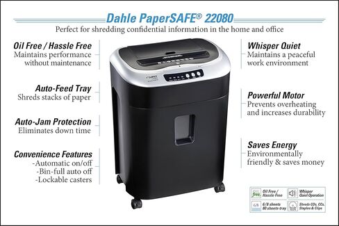 Dahle PaperSAFE 22080 آلة تمزيق الورق ذات التغذية التلقائية، خالية من الزيت، صينية سعة 80 ورقة، مستوى الأمان P-4، تمزيق الأقراص المضغوطة، وبطاقات الائتمان ومشابك الورق in Kuwait