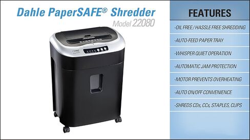 Dahle PaperSAFE 22080 آلة تمزيق الورق ذات التغذية التلقائية، خالية من الزيت، صينية سعة 80 ورقة، مستوى الأمان P-4، تمزيق الأقراص المضغوطة، وبطاقات الائتمان ومشابك الورق in Kuwait