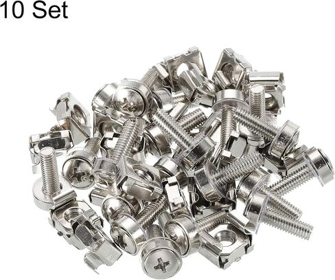 PATIKIL رف جبل قفص المكسرات M5x15mm تركيب مسامير الحديد النيكل مطلي لخزائن رف الخادم مع غسالات، لهجة فضية 10 مجموعات in Kuwait