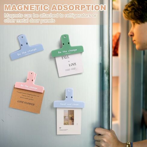 Magnetic Chip Clips, Heavy Duty Bag Clips for Food, Large Binder Clips, Magnets for Fridge and Whiteboard, Assorted Color, Plastic Seal Grip,3.9 x 2.4 Inch, 8 Pcs in Saudi Arabia