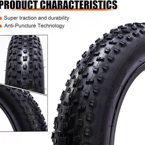 Fat Tire,20/26 x 4.0 inch Fat Bike Tire,Folding Bead Electric Bike Tires,Compatible Wide Mountain Snow Bicycle Electric Bike Off-Road Bike 3-Wheel Bikes in Kuwait