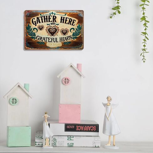 Vintage Metal Tin Sign - 'Gather Here with Grateful Hearts' - Rustic Wall Decor for Home, Kitchen, and Dining Room - 12x8 inches Distressed Retro Wall Art in Kuwait