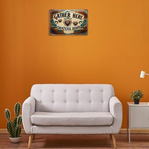 Vintage Metal Tin Sign - 'Gather Here with Grateful Hearts' - Rustic Wall Decor for Home, Kitchen, and Dining Room - 12x8 inches Distressed Retro Wall Art in Kuwait
