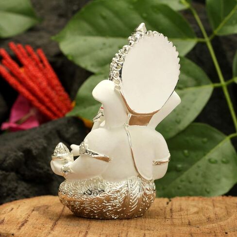 Silver Plated Lord Ganesha for Car Dashboard Statue Ganpati Figurine God of Luck & Success Home Decor Gifts (Size: 3.5 x 2 inches) in Kuwait