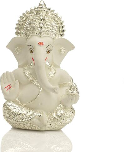 Silver Plated Lord Ganesha for Car Dashboard Statue Ganpati Figurine God of Luck & Success Home Decor Gifts (Size: 3.5 x 2 inches) in Kuwait