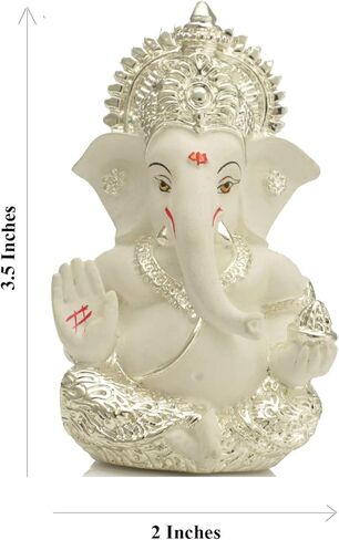 Silver Plated Lord Ganesha for Car Dashboard Statue Ganpati Figurine God of Luck & Success Home Decor Gifts (Size: 3.5 x 2 inches) in Kuwait