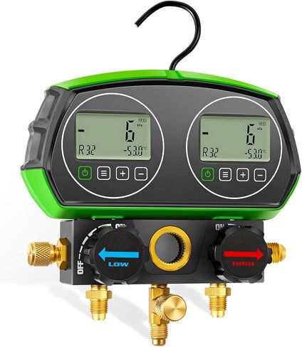 HVAC مجموعة قياس متعددة الرقمية التيار المتناوب المزدوج قياس الضغط أداة إصلاح التبريد مع 3 خراطيم 90 نوعا من بيانات التبريد in Kuwait