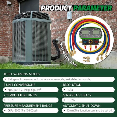 HVAC مجموعة قياس متعددة الرقمية التيار المتناوب المزدوج قياس الضغط أداة إصلاح التبريد مع 3 خراطيم 90 نوعا من بيانات التبريد in Kuwait