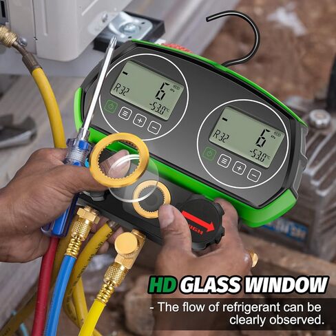 HVAC مجموعة قياس متعددة الرقمية التيار المتناوب المزدوج قياس الضغط أداة إصلاح التبريد مع 3 خراطيم 90 نوعا من بيانات التبريد in Kuwait