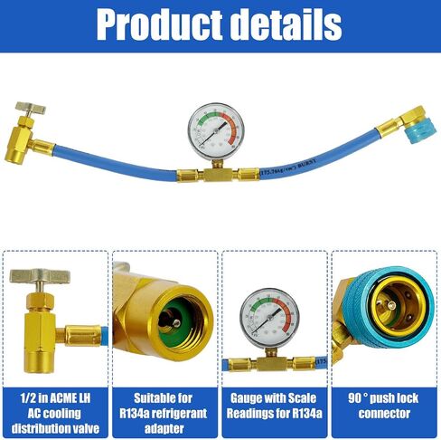Refrigerant Charge Hose Professional Self-Sealing Recharge Hose with Gauge and 1/2 Acme Thread Low Side Quick Coupler Stable Air Conditioner Recharging Hose for AC Refrigerant System in Saudi Arabia