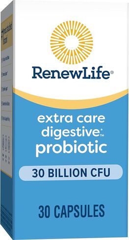 Renew Life Extra Care Probiotic Capsules, Daily Supplement Supports Immune, Digestive and Respiratory Health, L. Rhamnosus GG, Dairy, Soy and gluten-free, 30 Billion CFU, 30 Count in Kuwait