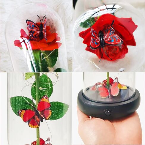 Gifts for Women Glass Rose Birthday Gifts for Mom， Colorful Rainbow Butterfly Artificial Flower Rose in A Glass Dome with Music Ideas for Christmas， Valentines,Wedding,Anniversary,Mothers Day in Kuwait