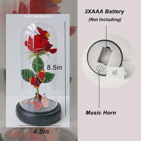 Gifts for Women Glass Rose Birthday Gifts for Mom， Colorful Rainbow Butterfly Artificial Flower Rose in A Glass Dome with Music Ideas for Christmas， Valentines,Wedding,Anniversary,Mothers Day in Kuwait