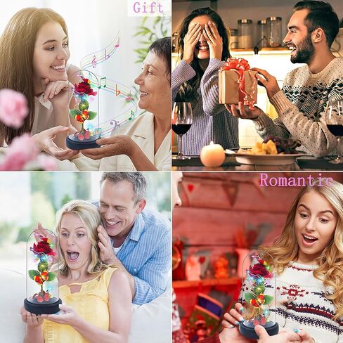 Gifts for Women Glass Rose Birthday Gifts for Mom， Colorful Rainbow Butterfly Artificial Flower Rose in A Glass Dome with Music Ideas for Christmas， Valentines,Wedding,Anniversary,Mothers Day in Kuwait