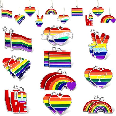 20 Pieces Rainbow Pride Ornaments Assorted Heart Rainbow Ornaments Set Small Metal Heart Rainbow Love Hanging Baubles for Pride Theme Party Celebrations Decor, 10 Styles in Saudi Arabia