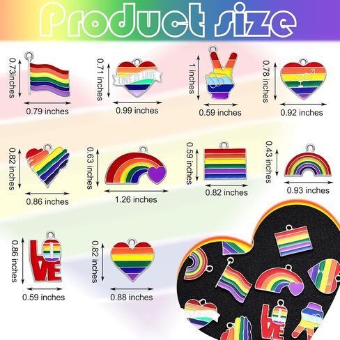20 Pieces Rainbow Pride Ornaments Assorted Heart Rainbow Ornaments Set Small Metal Heart Rainbow Love Hanging Baubles for Pride Theme Party Celebrations Decor, 10 Styles in Saudi Arabia