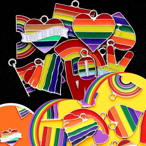 20 Pieces Rainbow Pride Ornaments Assorted Heart Rainbow Ornaments Set Small Metal Heart Rainbow Love Hanging Baubles for Pride Theme Party Celebrations Decor, 10 Styles in Saudi Arabia