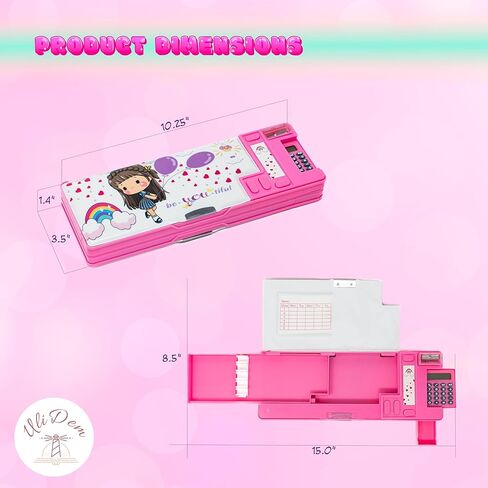 مقلمة منبثقة متعددة الوظائف للفتيات، منظم قرطاسية مع آلة حاسبة ومبراة وجدول زمني، صندوق أقلام رصاص لطيف للوازم المدرسية، حامل أدوات فنية للأطفال، أفضل هدية عيد ميلاد للأطفال in Kuwait