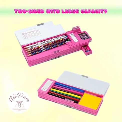 مقلمة منبثقة متعددة الوظائف للفتيات، منظم قرطاسية مع آلة حاسبة ومبراة وجدول زمني، صندوق أقلام رصاص لطيف للوازم المدرسية، حامل أدوات فنية للأطفال، أفضل هدية عيد ميلاد للأطفال in Kuwait
