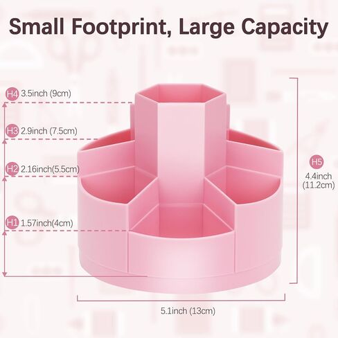 حامل أقلام للمكتب، حامل أقلام دوار 360 درجة، منظم أقلام 7 فتحات، منظم أقلام تحديد كبير لطيف للمكتب والمدرسة والفصول الدراسية، حاوية أقلام رصاص مع ملصقات للإمدادات الفنية، فرشاة مكياج (وردي) in Kuwait