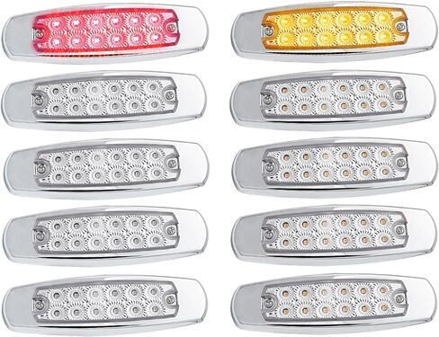 Meerkatt 6.4 Inch Fish Shape Side Marker Light Mix Clear Lens 5 Amber 5 Red Light 12 LED Surface Mount Marker Bulb RV Truck Universal Waterproof 12V DC 10 Pcs in Saudi Arabia