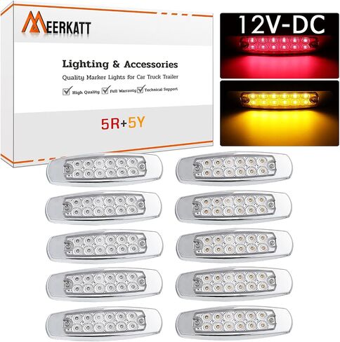 Meerkatt 6.4 Inch Fish Shape Side Marker Light Mix Clear Lens 5 Amber 5 Red Light 12 LED Surface Mount Marker Bulb RV Truck Universal Waterproof 12V DC 10 Pcs in Saudi Arabia